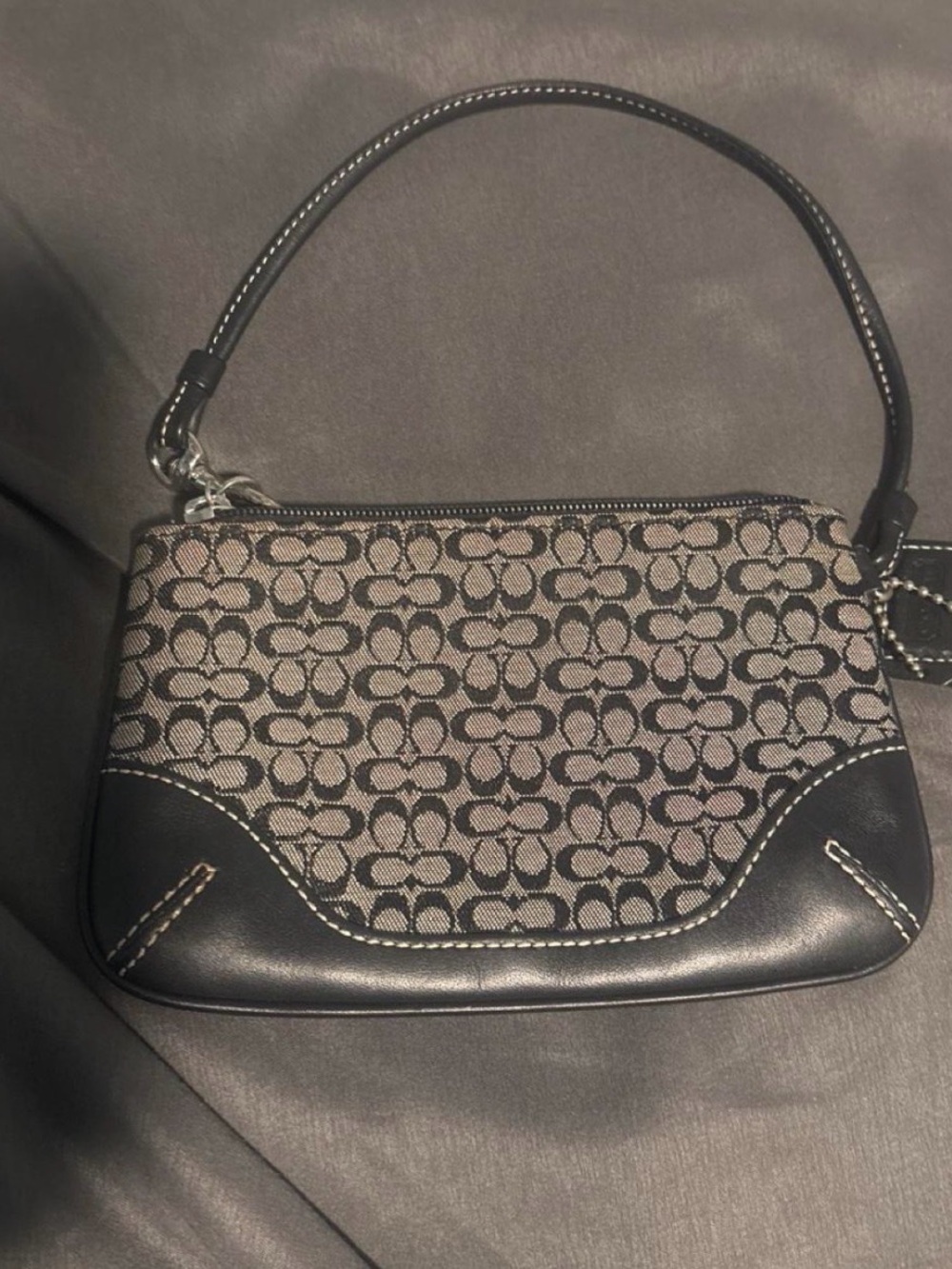 Coach Monogram Mini Wristlet - Black/Gray Canvas